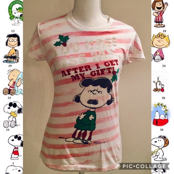 Peanuts Lucy “You Can Kiss Me When I Get My Present” Short Sleeve T-Shirt - Picture 2 of 3